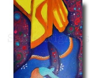 Original Krishna Acrylic Painting, Indian Religious Art