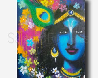 Krishna Acrylic Painting, Indian Art, Home Decor (16x20 inches)