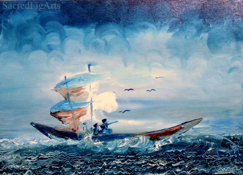 Tableau Peinture Vagues De Mer Orageuses - Impression Sur Toile - Style Vintage - Art Mural Moderne
