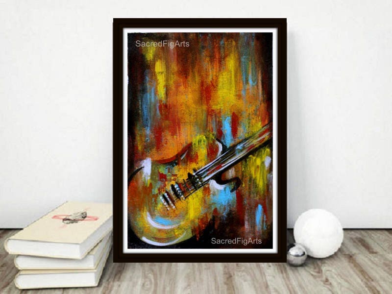 music painting, guitar art, violin, musician gift, abstract modern canvas, contemporary wall decor, music lover, heavy metal, rock, pop art