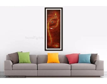 Hindu god ganesha, indian canvas art, ganesh painting, home decor, abstract, ganpati framed wall art, long vertical art, minimal