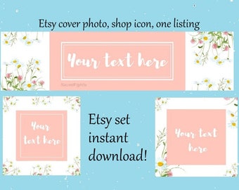 Blommig Etsy Shop Makeover Set, Korallrosa Branding (Direkt Nedladdning)