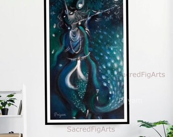 Krishna painting, modern indian art, abstract canvas painting, contemporary art, indian artist, original indian art, one of a kind, peacock