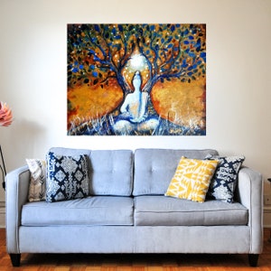 buddha wall art, big painting, large canvas art, 24x36inches, ready to hang art, original artwork, one of a kind painting, indian art