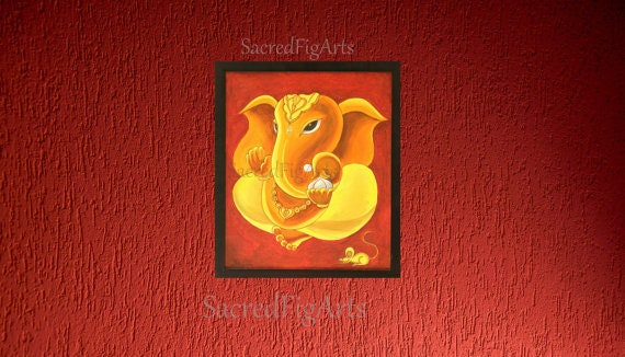Ganesha on Canvas Ganpati Framed Painting Indian Artwork - Etsy UK