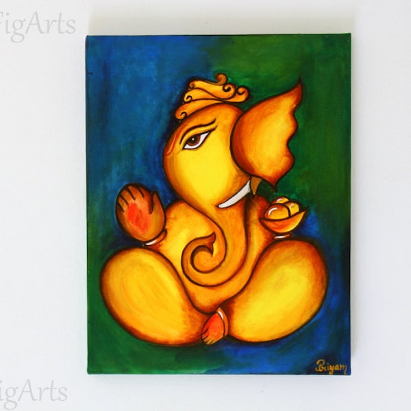 original acrylic painting, ganesha canvas, ganesha art, indian painting, hindu god painting, modern ganesh, ganesha wall art, elephant art,