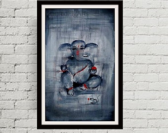 grey wall art, modern ganesh painting, abstract ganpati, christmas gift, framed ganesha, ready to hang, indian wall art, original canvas art