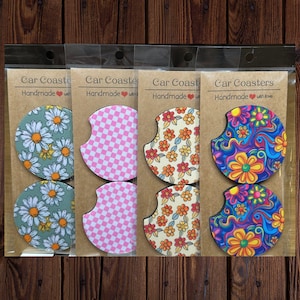 Boho Car Coasters, Auto Coasters, 60s 70s Aesthetic, Boho Car Accessories, Interior Car Decor, Preppy Car Accessories, Cute Car Coasters