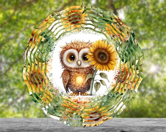 Owl Wind Spinner: Sunflower Yard Art, Whirlygig Decor