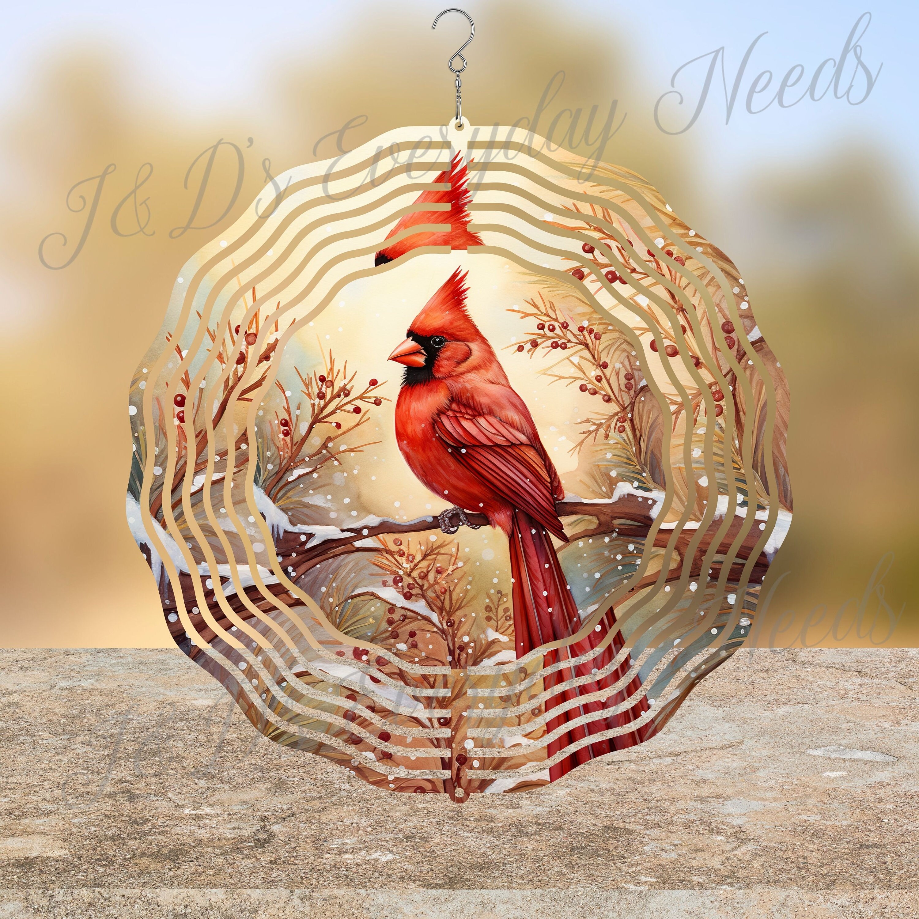 Cardinal Wind Spinner: 10" Aluminum Hanging Yard Art