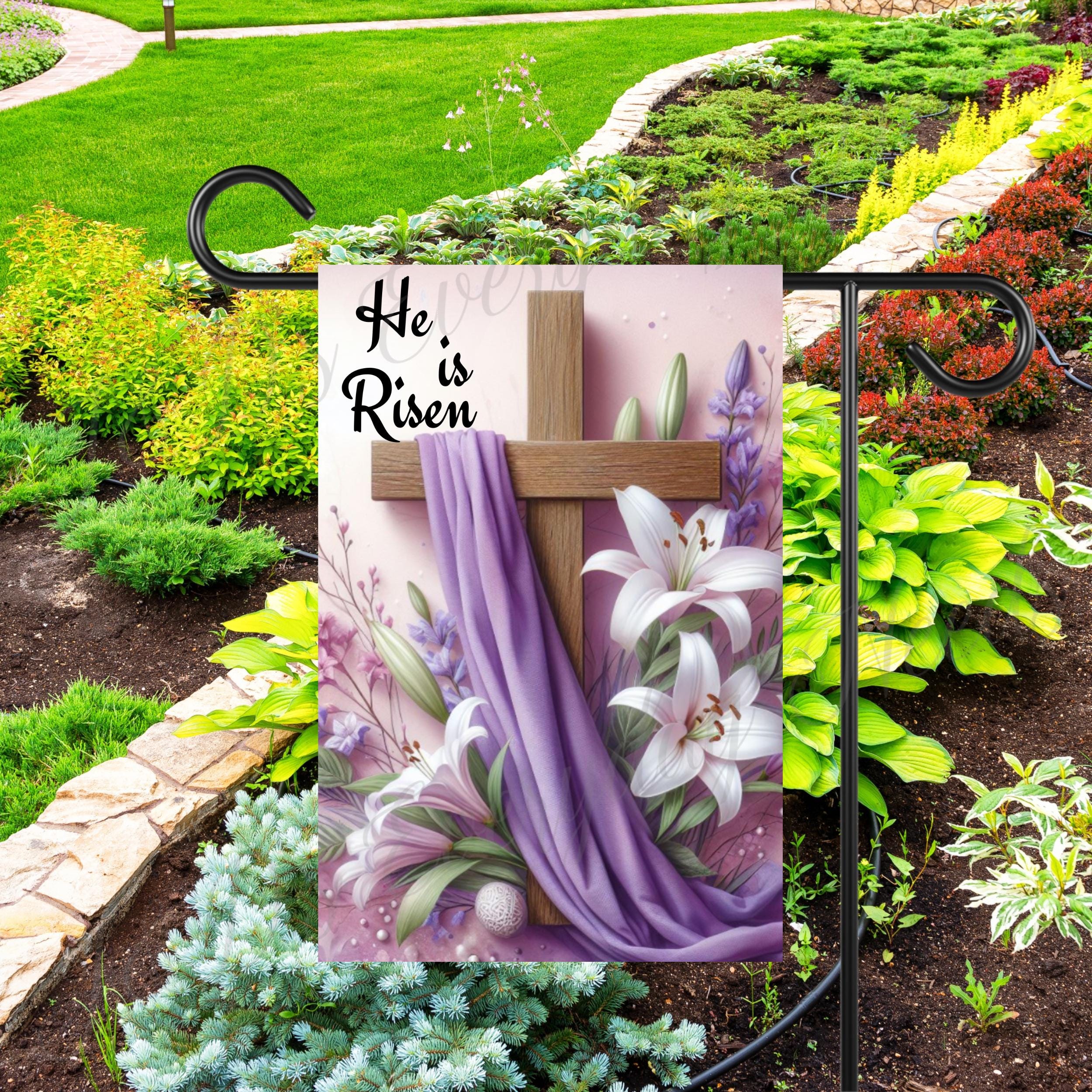 Oster-Flagge „He Is Risen“ – Garten-Deko Aus Polyester, Wetterfest, 30,5 X 45,7 Cm