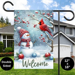 Weihnachtsgarten-Flagge, Willkommens-Weihnachtsflagge, Kardinal-Flagge, Schneemann-Yard-Dekor, Weihnachtsdekor im Freien, Weihnachtsrasen-Flagge, Feiertags-Yard-Dekor