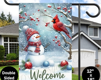 Christmas Garden Flag: Cardinal and Snowman Welcome Decor