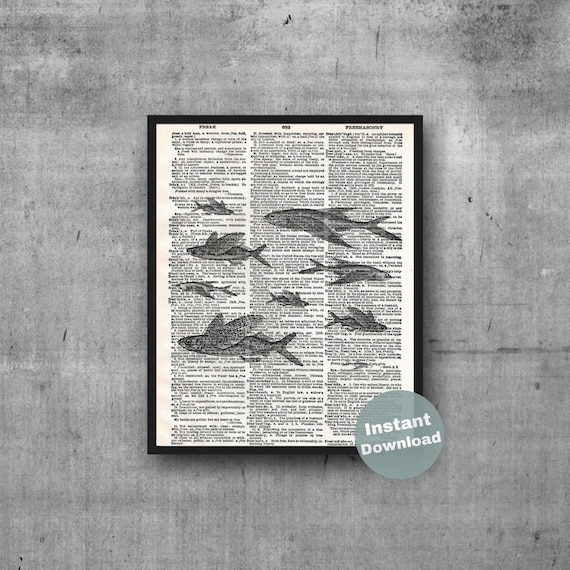 Flying Fish Dictionary Art Print: Marine Life Decor (Digital Download)