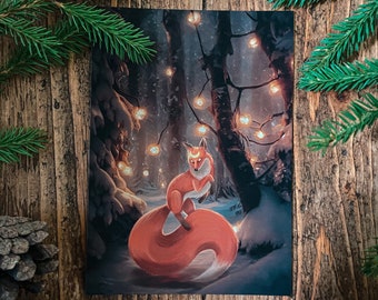 winter solstice fox spirit christmas card, Yule greetings