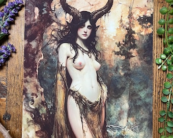 Lilith Demon Goddess Art Print, Witchy Home Decor, Dark Academia Illustration, Gothic Artwork