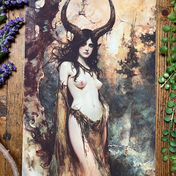 Lilith Demon godin Art Print, Witchy Home Decor, donkere Academia illustratie, gotische kunstwerken