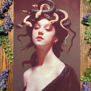 Medusa Greek Goddess Art Print, Witchy Home Decor, Dark Academia Illustration, Gothic Artwork, Greek Mythology wall hanging