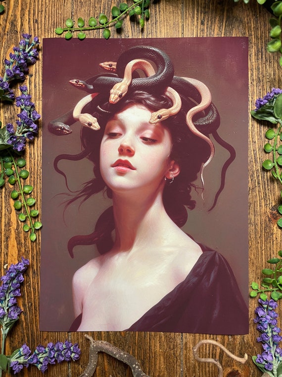 Medusa Greek Goddess Art Print, Witchy Home Decor, Dark Academia Illustration, Gothic Artwork, Greek Mythology wall hanging