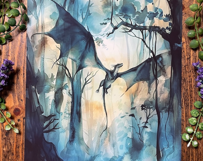 Forest Dragon Watercolor Art Print