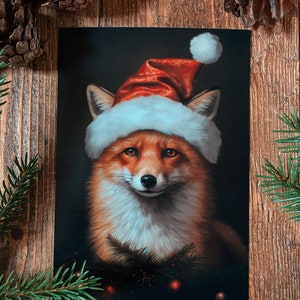 Whimsical Fox in a Santa Hat Christmas Card - Cute Winter Wildlife Illustration