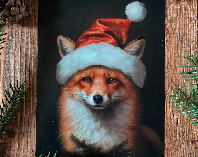 Whimsical Fox in a Santa Hat Christmas Card - Cute Winter Wildlife Illustration