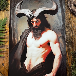 Impression d'art Cernunnos, décoration d'intérieur homme vert, oeuvre celtique du dieu de la nature, tenture murale dieu cornu