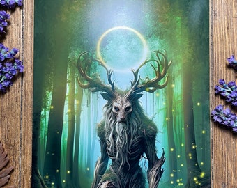 Forest Guardian Art Print, Witchy home decor, Wiccan Wall Hanging, Fantasy Poster