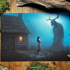A Visitor from the Forest Art Print, Gothic Home Decor, Pagan Wall Hanging, Horror Illustration, Witchy Artwork, Dark and Moody Painting