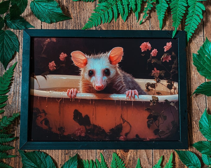 Opossum in Bathtub Art Print