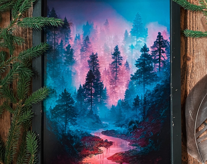 Enchanted forest Art Print, Fantasy Artwork, Fairycore Poster, Landscape Illustration, Fine Art, Nature, Magical wall art
