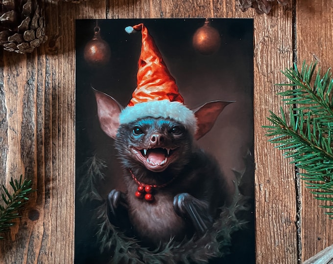 Bat in a Santa Hat Christmas Card