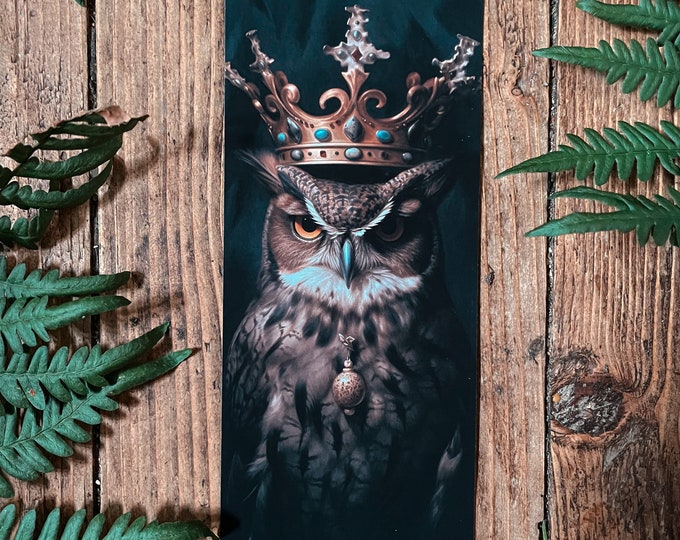 Feathered Royalty: King of the Owls Laminated Bookmark, Dark academia