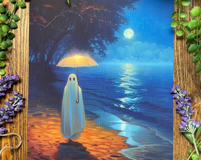 Ghost on rainy beach Art Print