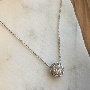 Solid Gold, Diamond Halo Pendant, diamond halo necklace, diamond halo, real gold necklace, diamond necklace, solid gold, white gold, real