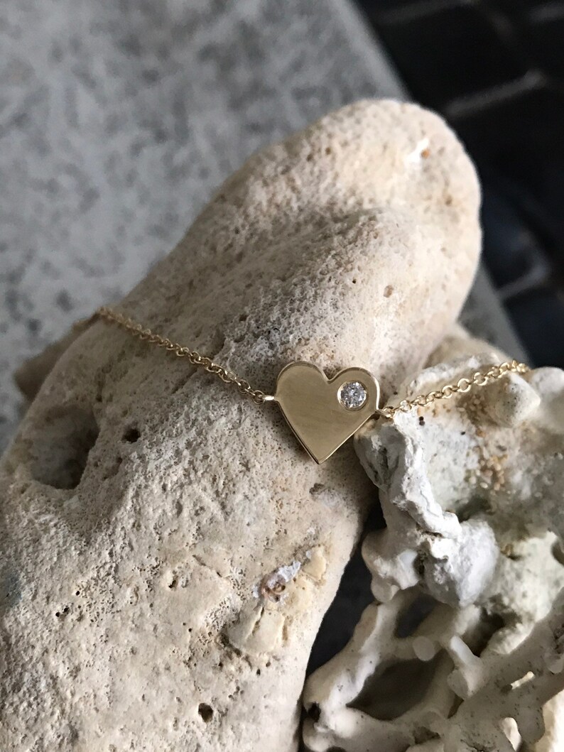 bracelet diamond heart bracelet diamond 14K Solid Gold jewel gold heart bracelet heart jewelry gold heart gold gold bracelet heart