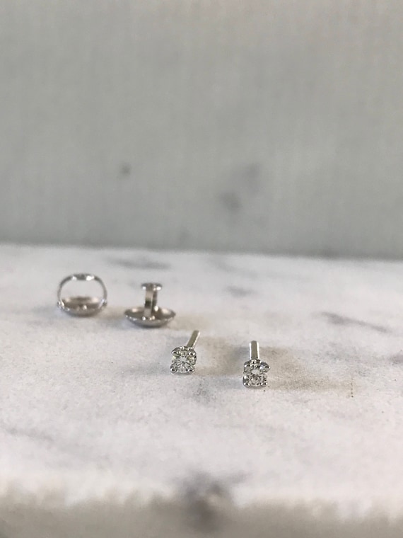 14k White Gold Tiny Diamond Studs Diamond Studs Diamond Etsy