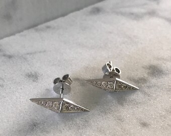 14K White Gold Diamond Studs: Rhombus Shape Earrings