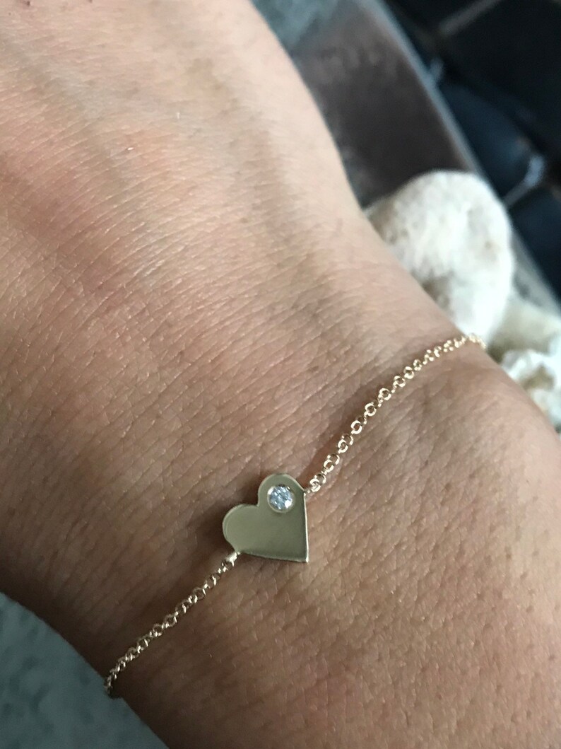 bracelet diamond heart bracelet diamond 14K Solid Gold jewel gold heart bracelet heart jewelry gold heart gold gold bracelet heart