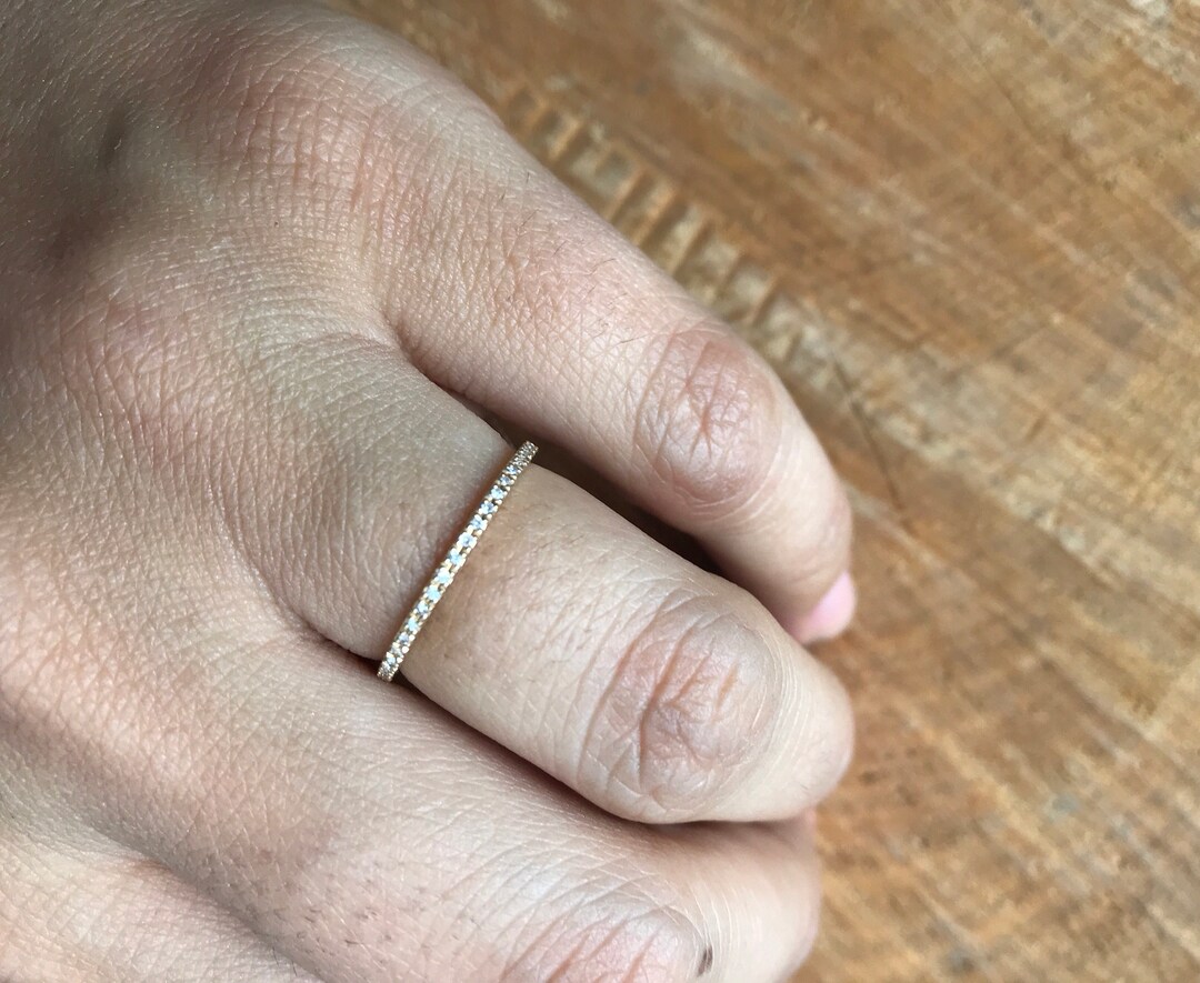 14K Yellow Gold Diamond Eternity Band: Thin Stackable Ring - Etsy