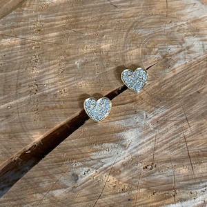 14K Yellow Gold Diamond Heart Studs,