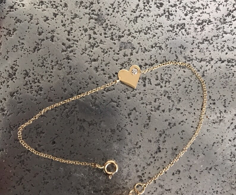 bracelet diamond heart bracelet diamond 14K Solid Gold jewel gold heart bracelet heart jewelry gold heart gold gold bracelet heart