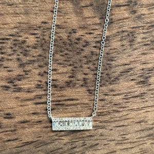 14K solid White Gold, Diamond Necklace, bar Necklace, Gifts for her, Valentine’s Day, Diamond Bar Necklace, Diamond Pendant, trendy Jewelry,