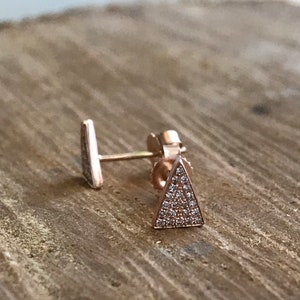 14K Rose Gold, Solid Gold, Rose Gold, Triangle Studs, studs, Stud Earrings, Diamond Studs, Diamond stud earrings, Gold triangle earrings