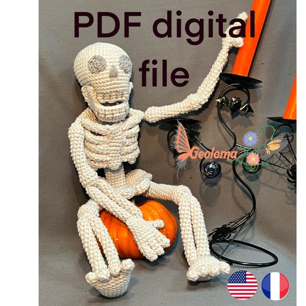 Téléchargement numérique, Patron amigurumi, Amigurumi, Halloween, Squelette, Squellette amigurumi, crochet, PDF, Français, English