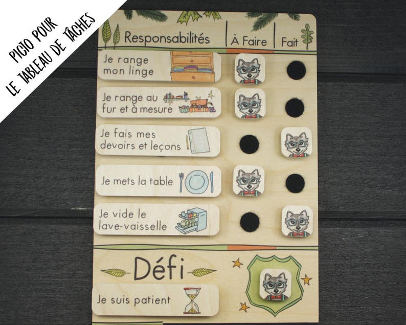 Task-responsibility pictogram in wood Customizable with chalk Task sheet The challenges of the Pack 5-10 years image 2
