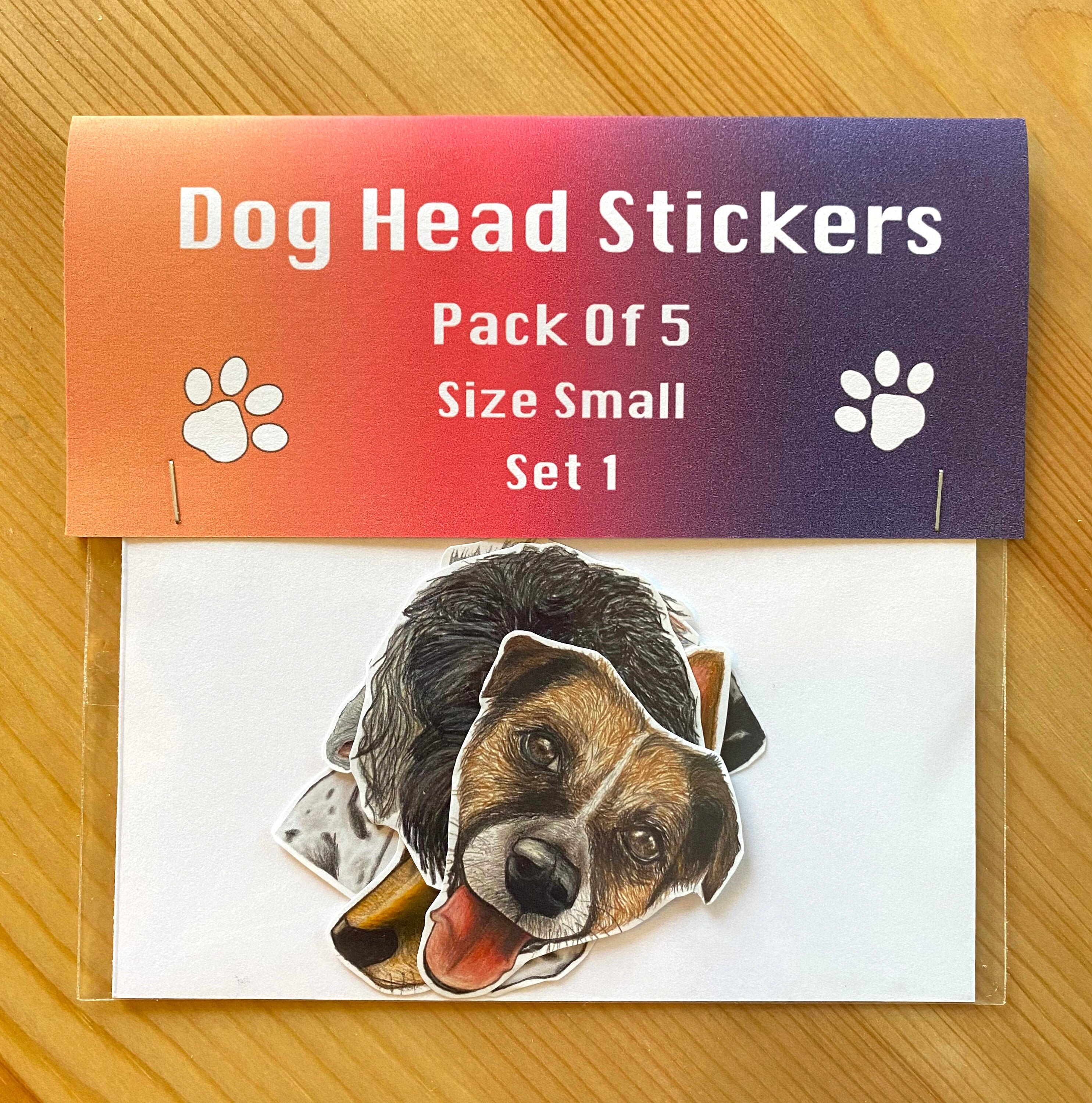 Pack Of 5 Glossy Dog Head Stickers 3 Sizes Decals Laptop Etsy