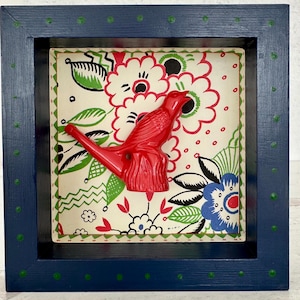 red bird whistle shadow box