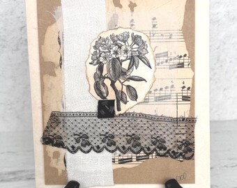 Original Collage Art: Black and Cream Floral 2