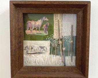 Framed Mixed Media Collage: In the Pasture